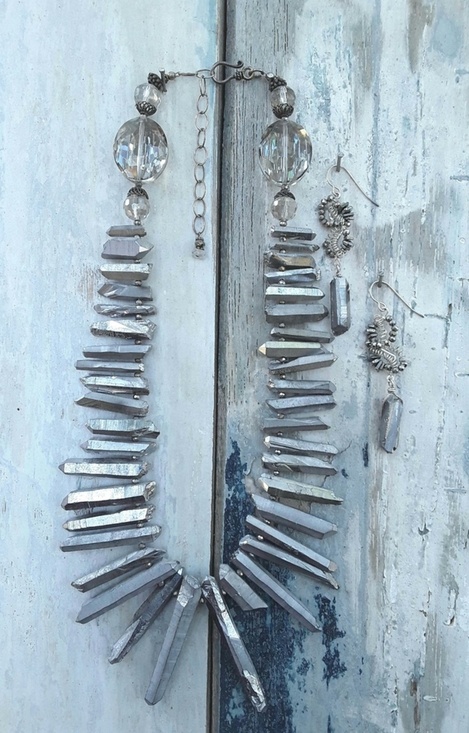 Jewelry - Silver/Gray Pyrite Necklace and Earrings